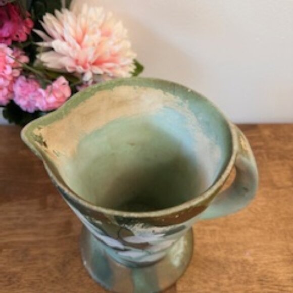 Vintage Hand Painted Pottery Pitcher England Lily of the Valley Green Brown 1950 - Picture 3 of 8
